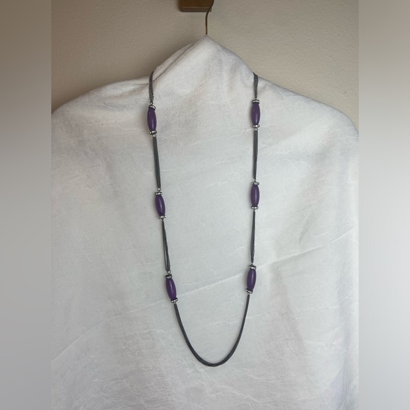 Elegant Purple Beaded Necklace With Extension includes matching earrings - Picture 5 of 5